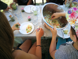 Cuisine dans le potager bio
