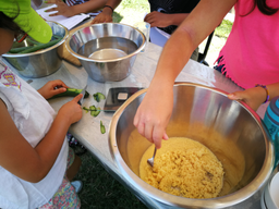 Cuisine dans le potager bio